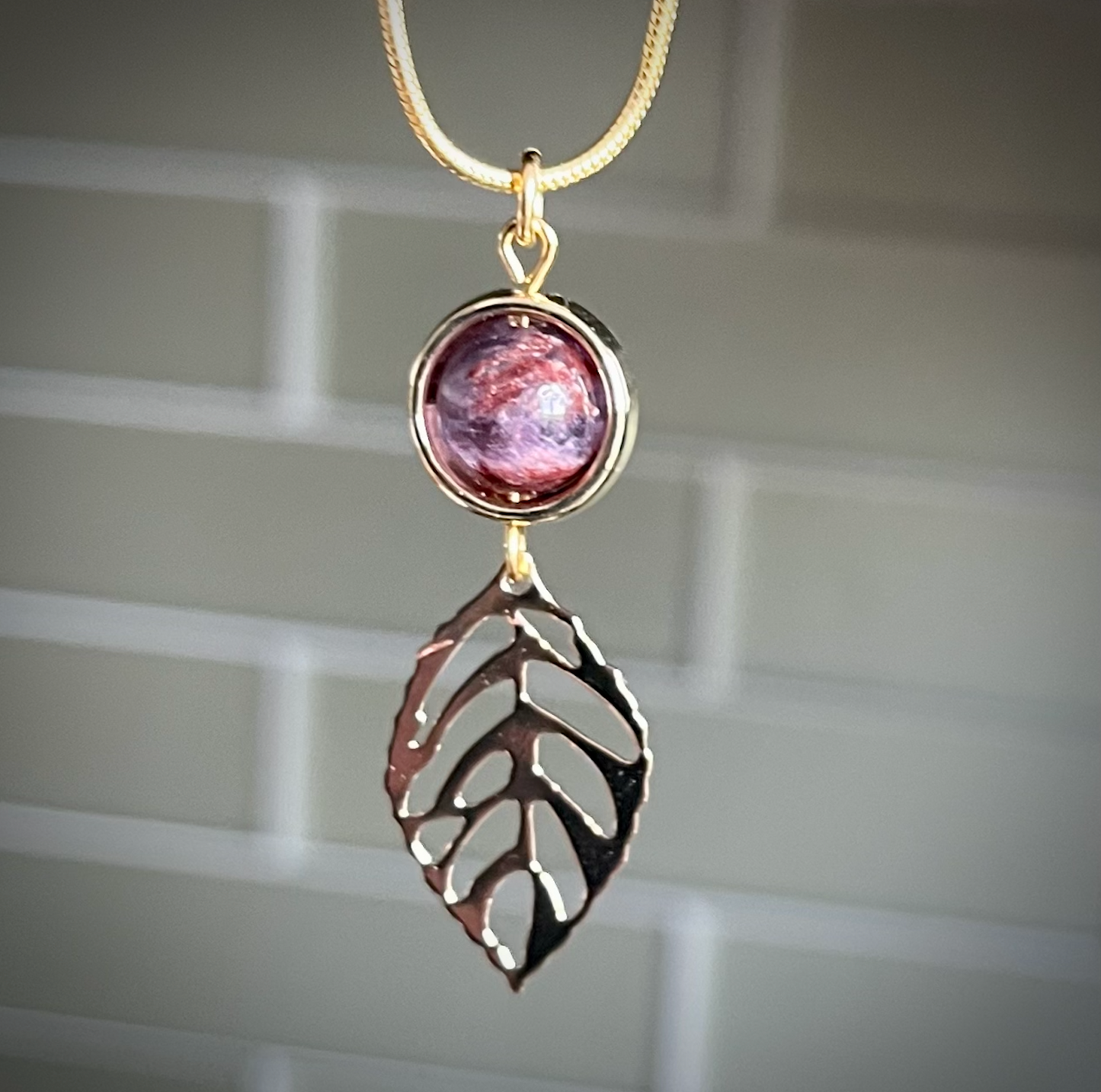 BACK IN STOCK! Melody Stone (Super Seven) Gemstone with Gold Leaf Charm in 14K Gold