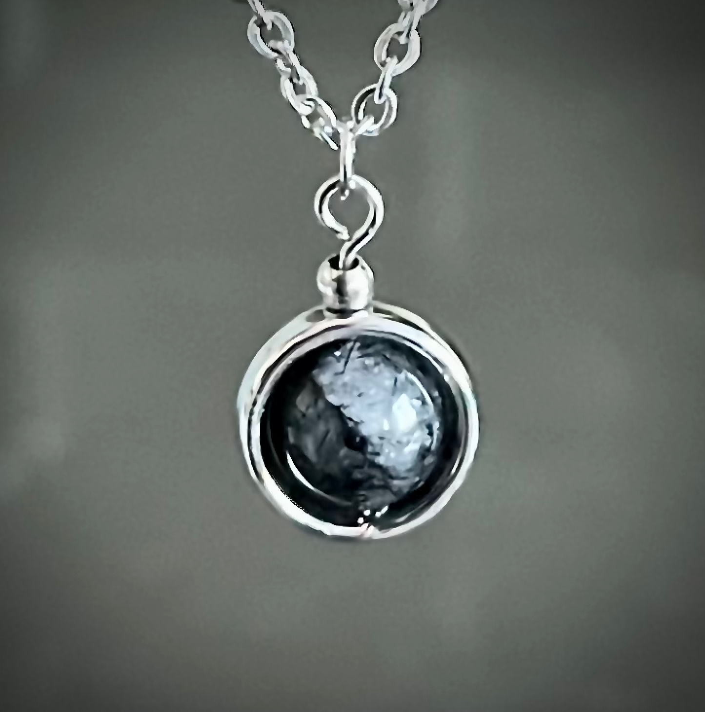 EMF Black Rutile Quartz Gemstone with Stainless Steel Necklace and Bead Frame