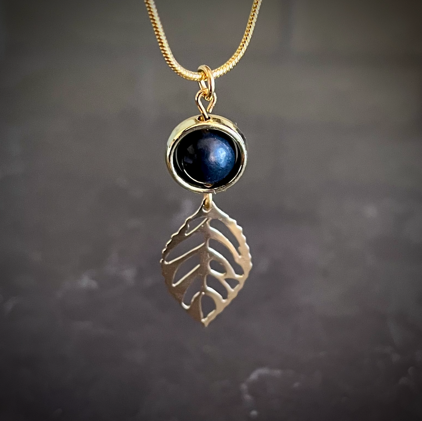 BACK IN STOCK! EMF Shungite Gemstone with Gold Leaf Charm on 14K Gold Plated Chain