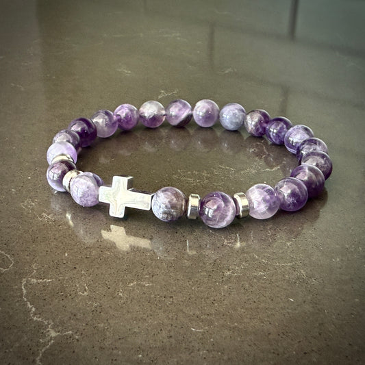Jewelry - 6mm Amethyst Bracelet with Cross
