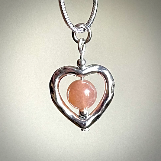 Sunstone Heart with Silver Snake Necklace