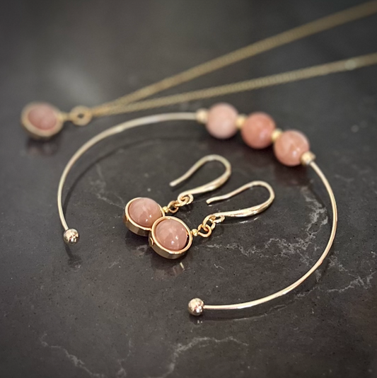Brand New Gift Set - Sunstone with 14K Gold Necklace, Bracelet, and Earrings