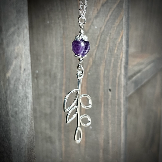 Purple Amethyst - Silver Necklace with Branch Pendant